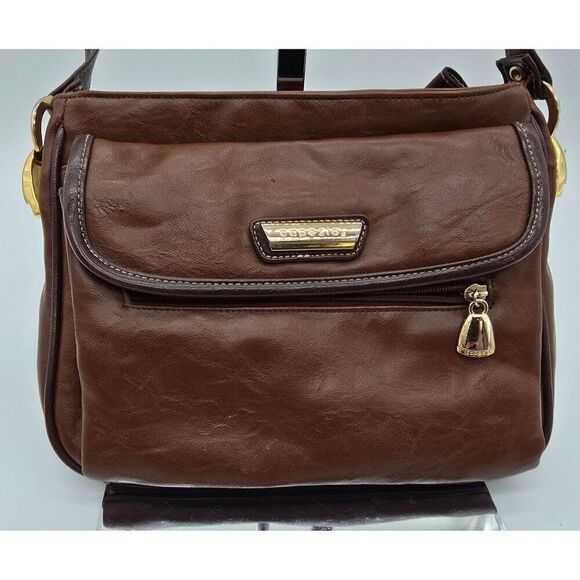 Capezio Brown Leather Shoulder Bag With Gold Accents - Picture 1 of 6
